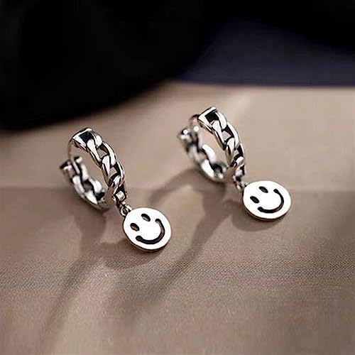 NALsa Trendy Silver Color Women Earrings Metal Retro Smiley Face Pattern Drop Dangle Earrings for Women Party Jewelry 1Pair2