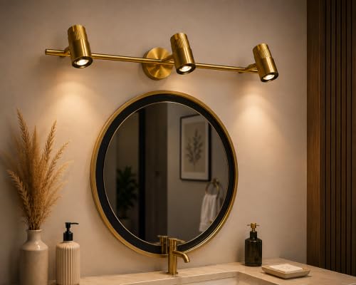 Image of FILLISKA 3 in 1 Triple Wall spot /Picture /Display /Mirror Light with Adjustable Head and Colour Changing Function (Luxurious Gold-185)