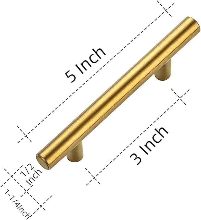 Image of Ravinte 55 Pack 5 Inch Cabinet Pulls Brushed Brass Stainless Steel Kitchen Drawer Pulls Cabinet Handles 5 inchLength, 3 inch Hole Center
