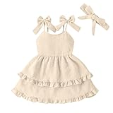 Baby Girl Spring Clothes Dot Pattern Sling Sleeveless Princess Dresses Halter Dress Bowknot Sundress Causal Dresses Outfits Toddler Girl Dresses(Cream, 3-4T)