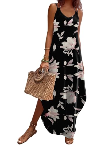 Image of Zeagoo Women's Casual Sundress Summer Maxi Sleeveless V Neck Split Boho Beach Dress Travel Vacation Dress with Pockets