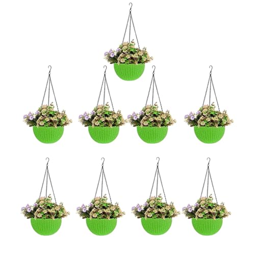 Image of Go Hooked Pots | Plastic | Hanging Pot | Green | Pot Diameter- 7.1 Inch | Pot Height-4.8 Inch | Pot Thickness-3 mm | Chain Length-13 inch Approx. | 9 Pieces