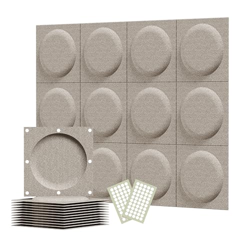 Acoustical 3D Wall Panels, 12 Pack 12''x12'' Circle Art Acoustic Panels for Interior Wall Decor, Decorative Acoustic Panels, Acoustic Wall Panels, Sound Absorbing Wall 3D Art (Camel)