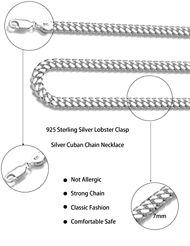 925 Sterling Silver Cuban Chain Lobster Clasp 7/8/10mm Silver/Gold Over Cuban Link Curb Chain Necklace for Men Women Diamond Cut 16-30 Inches4