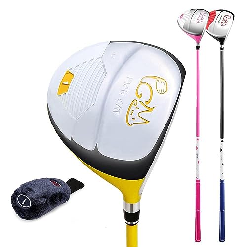 Conjunto de Club de Golf Juvenil Duradero 1 y 5 Madera con SED de Punto Junior, Cubierta incluida, Regalo Ideal para niños de 6 a 8 años, Acabado Amarillo