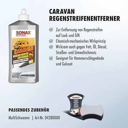 SONAX CARAVAN RegenstreifenEntferner (500 ml) schleifmittelhaltiger Intensivreiniger für Lack und GfK | Art-Nr. 07182000