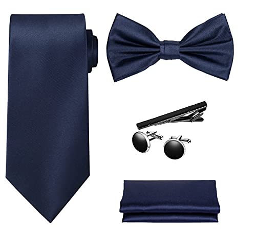 Image of Tie G .5pcs Tie set in a gift box : Tie sets : Solid color Neck tie,Satin Bow tie,Pocket Square, Lapel, Cuffs link