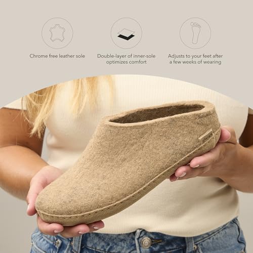 Image of Glerups 100% quality wool mix Slipper with leather sole - Unisex Slip-on