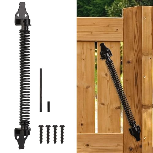 14 Gate Spring Self Closing Heavy Duty Outdoor Door Spring Automatic Fence Gate Closure Hardware Spring Loaded Gate Latch with Adjustable Tool for Wooden and Vinyl Fence Black (1 Pack)