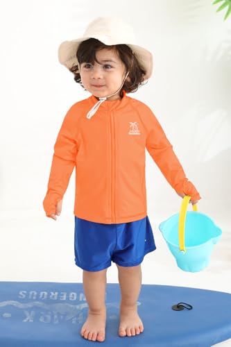 Image of BesserBay Baby Toddler Kids Rashguard Top UPF 50+ Long Sleeve Swim Shirt Zip Up Thumb Holes UV Jacket 12 Months-6 Years
