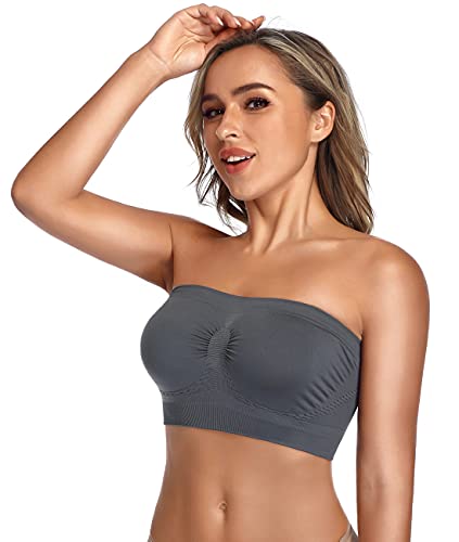 Angool Strapless Comfort Wireless Bra With Slip Silicone Bandeau Bralette Tube Top 1Pack Grey #TOP3