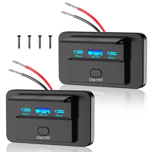 2PCS 3 Ports 12V RV USB Outlet 90W Dual PD3.0 Type-C Quick Charge 72W & USB QC3.0 18W Panel Wall Mount Automotive Car Socket Charger Adapter for RV Marine Boat Bus ATV Motorcycle Truck