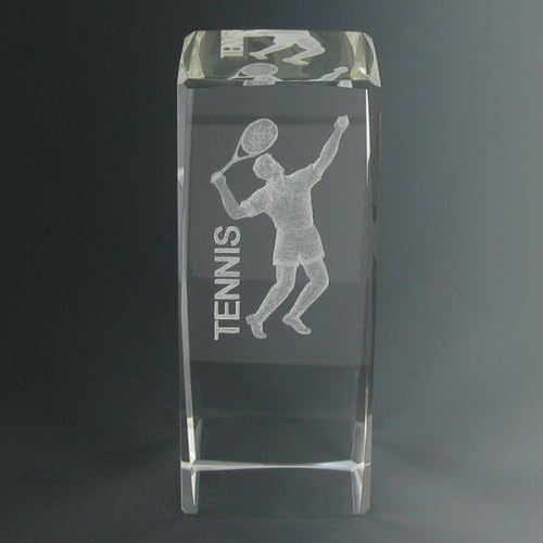 SHOP AWARDS AND GIFTS Crystal Male Figure Tennis Trophy Award, Sports Tournament Winner Prizes, 4 1/2 Inch