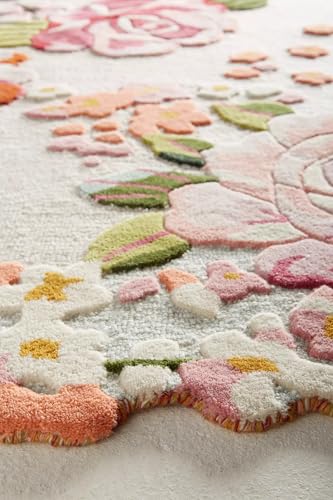 Image of Hand-Tufted Wool Large Carpet for Living Room 7x10 feet Ivory Multicolor Floral Anti-Skid High Pile Thick Carpet & Rugs for Bedroom & Hall