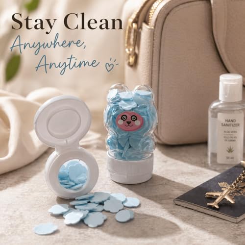 Image of Smizzy Cute Bear Shape Paper Soap Sheets Set (Pack of 4 Multicolor) | Portable Travel Hand Wash Soap Flakes Mini Soap Sheets for Pocket Purse & Indoor Outdoor Use