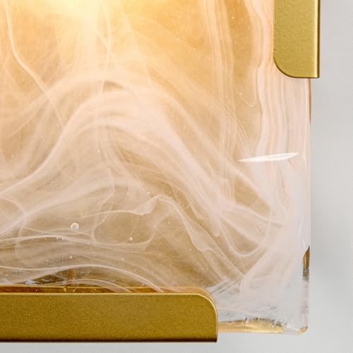 Image of Gold Wall Sconce Set ot 2, 1-Light White Cloud Glass Wall Lamp, 6 inch W x 10 inch H Alabaster Vanity Light Fixture for Living Room, Hallway, Dining Room, Bedroom (No Plug in)