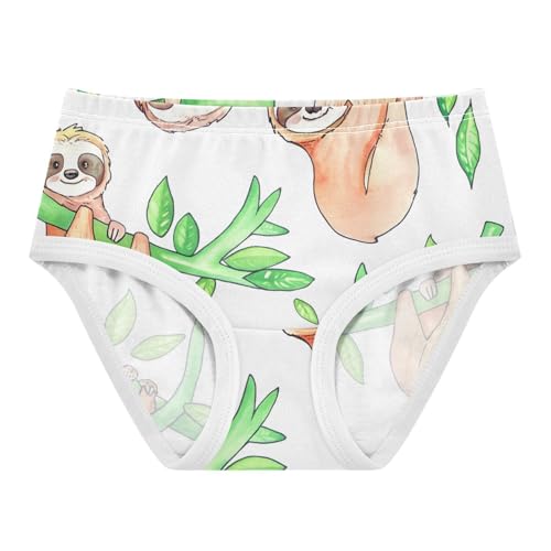 Cotton Toddler Underwear Floral Cute Sloths Green Branches Leaves Cute Panties Girl Cartoon Kids Briefs Undies 2t