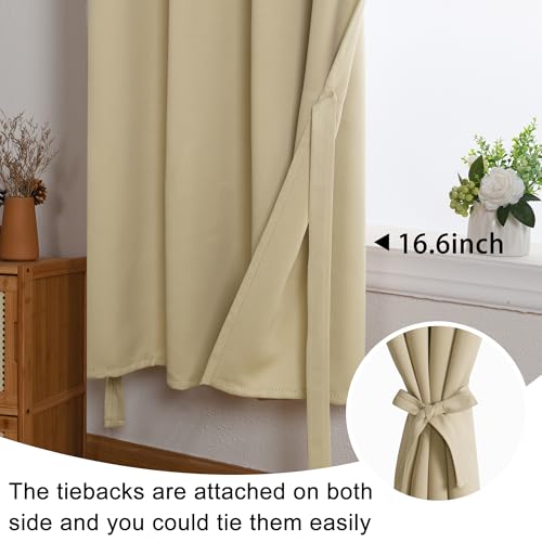 JIUZHEN Light Beige Blackout Curtains with Tiebacks for Bedroom, Light Blocking and Noise Reducing Grommet Window Curtains for Living Room, Set of 2 Panels, 60 x 63 Inch Length by JIUZHEN - Used condition - Image 5