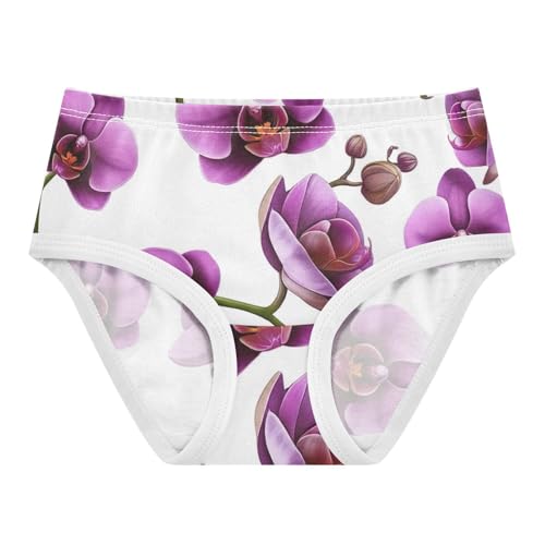 Purple Orchid Flowers White Toddler Underwear Custom 2t Cotton Little Girl Panties Durable Kids Briefs Undies
