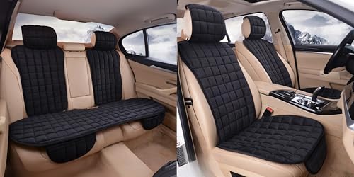 Image of HSR 7 Pcs Set Comfortable Ultra-Soft Car Seat Cover, Breathable Flax Fabric Front & Back Seat Car Seat Cover for All Seasons - Universal Fit (7 Pcs Set)