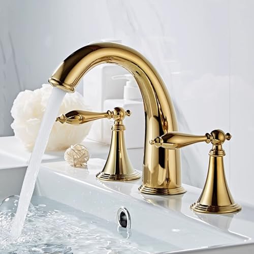 Robinet de salle de bains en laiton or résistant au calcaire et fuites