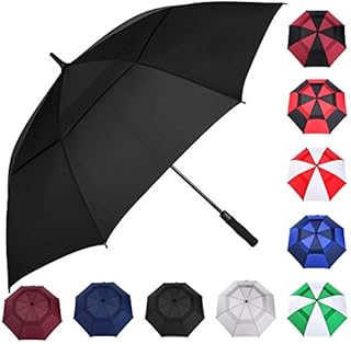 MRTLLOA Automatic Open Golf Umbrella, 62/68/72 Inch Extra-Large Oversized Double Canopy Vented Windproof Waterproof Stick Rain Golf Umbrellas for Men and Women (Black, 62 inch)