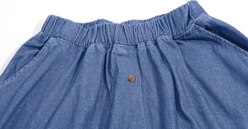 Women's Long Jean Skirts Button Front Denim Midi Skirts Slit Solid Color Mid Waisted A Line Midi Skirts with Pockets3