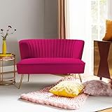 HULALA HOME Velvet Loveseat Sofa with Gold Legs, Mid-Century Modern Upholstered Love seat Couch, Tufted Small 2-Seat Sofa Armless for Living Room, Bedroom, Apartment Small Spaces, Fuchsia