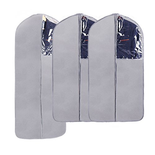 Kraumi kleding tassen, pak tassen, overhemdhoezen, kleding tassen, ademende stof met grote ritssluiting (3 stuks)