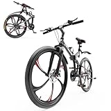 Max4out 26 Inch Folding Mountain Bike, 21 Speed Full Suspension Bicycle with High-Carbon Steel, Dual Disc Brake Non-Slip Quick Release tire MTB for Adults/Men/Women, Black Type A