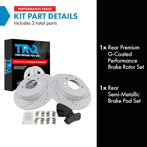 Image of TRQ Performance Rear Brake Pad and Rotor Set Semi Metallic G Coated Rotors Compatible with 2015 Hyundai Sonata 2014-2016 Kia Cadenza
