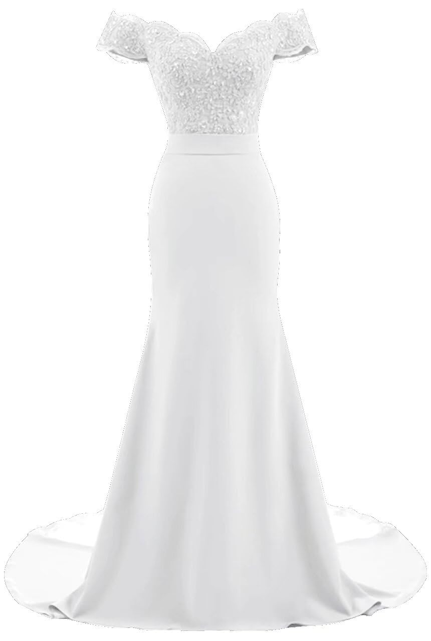 Lace Mermaid Prom Dresses for Women Off Shoudler Bridesmaid Dresses Long Sleeve Satin Formal Evening Party Gowns