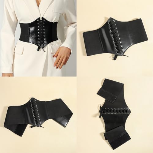 LIMHOO Espartilho de couro feminino elástico para fantasia cinto com cadarço amarrado Waspie esparti