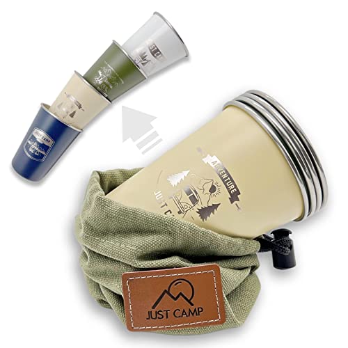 Pubgeer 4pcs Camping Cup 11oz Wilderness Theme Pattern 18/8 Stainless Steel for Outdoor Picnic Hiking Fishing Pint cup Tumbler Gift 4 colors