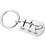 Faith Hope Love Cross Lifeline Heart Keychain Christian Inspirational Gift for Graduation Birthday Christmas Religious Motivational Present