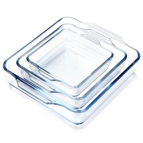 NUTRIUPS Set di 3 teglie quadrate in vetro borosilicato, lasagnera da forno, casseruola, 0.4L+0.8L+1.5L