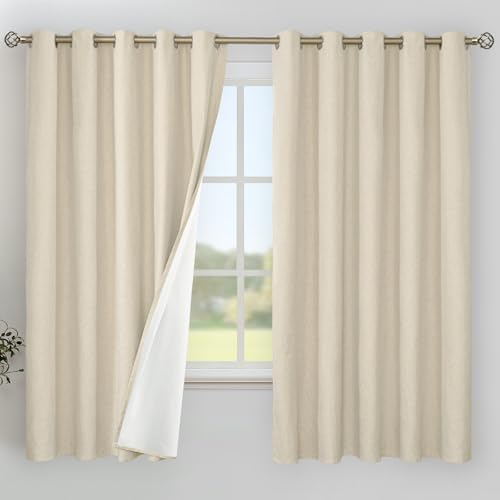 Image of YoungsTex Extra Wide Linen 100% Blackout Curtains for Bedroom 63 Inch Length, Thermal Insulated Window Drapes with Grommet Darkening for Living Room, 2 Panels, 60 X 63 Inch