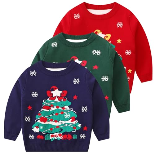 Toddler Kids Christmas Tree Knitted Sweaters New Year's Knitwear Cute Print Long Sleeve Thicken Warm Sweater2