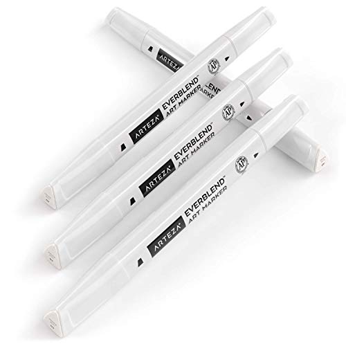 Arteza EverBlend rotulador Mezclador Claro (Clear Blender A0) | Juego de 4 | Rotuladores de alcohol con doble punta (fina+biselada) | para mezclar y crear capas en distintas superficies