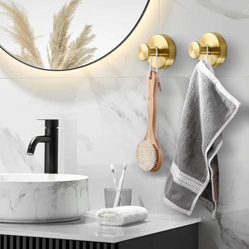Image of BKV Suction Cup Hooks for Glass Window,Removable Shower Hooks for Inside Shower,Metal Towel Hooks for Bathrooms,4 Pack(Gold)