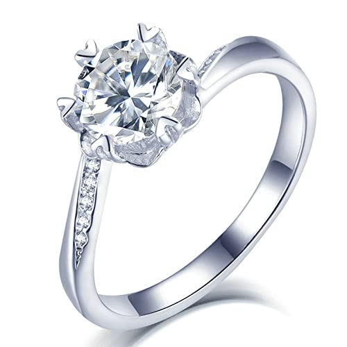Bague argent S925 femme moissanite blanche de haute pureté et motif cœur fleur