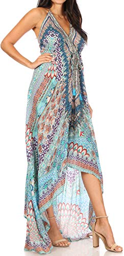 Image of Sakkas Lizi Womens Maxi High-Low Halter Handkerchief Long Dress Beach Party