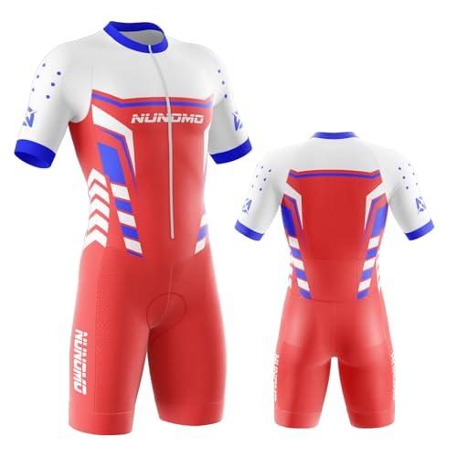 NUNOMO Maillot Ciclismo Hombre - Traje Triatlón Acolchado Mono Racing con Cremallera Entera, Secado Rápido para MTB, Natacióny Deportes Exteriores (TYPE-4,M)