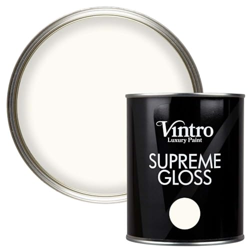 Vintro Paint | Gloss Paint | for Walls | Wood | Trim | Gloss Furniture Paint | Interior & Exterior Use. 1 Litre (Warm White - Nymph)