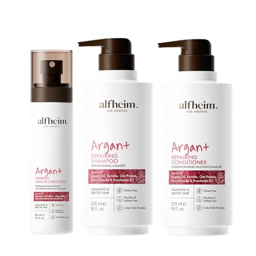 ALFHEIM Argan Repairing Shampoo Conditioner Leave-in Conditioner 3-piece set Deeply Repairs Damaged Hair Intense Hydration & Frizz Control Sulfate & Paraben-Free for Daily Care & Post-Color Treatment