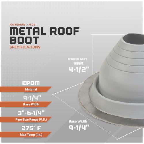 Image of Fasteners Plus #4 Round EPDM Metal Roof Pipe Flashing Boot (Fits 3 inch - 6-1 /4 inch Pipe OD), Gray