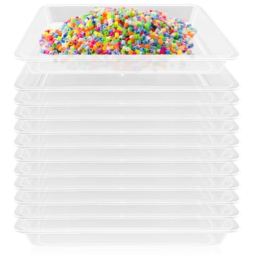 12 Pack Plastic Art Trays,Stackable Craft Trays,Organizer Activity Tray,Serving Tray for School,Home,Painting,Beads,DIY Projects (Clear)