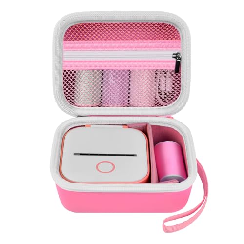 Image of ANKHOH Label Maker Case for Memoking T02 / for Phomemo M02 / M02S / M02 Pro / Q30S / for Nelko PM230 / for Anycash /for Ponek Mini Pocket Printer, Portable Sticker Paper Storage Holder - Box Only (Pink)