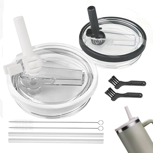 owmoer 40 oz Tumbler Detachable Flip Straw Lid Replacement Inside Diameter 3.6 Inch, Upgrade Leak Proof Splash Lids For Stanley, 2 Pcs Spillproof Tumbler Flip Lid For Stanley Lid Replacement 40 oz