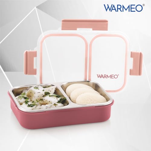 Image of WARMEO BENTO Microwave-Safe Stainless Steel Lunchbox with 2 compartments,bpa Free,Perfect for Office, School, Travelling,750ml-Pink